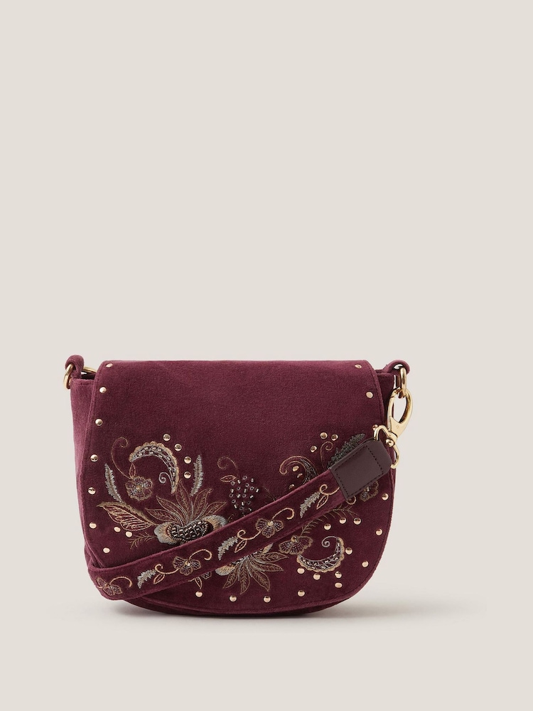 Monsoon Red Lily Embroidered Satchel Cross-Body Bag - Image 1 of 3 Monsoon Red Lily Embroidered Satchel Cross-Body Bag - Image 1 of 3