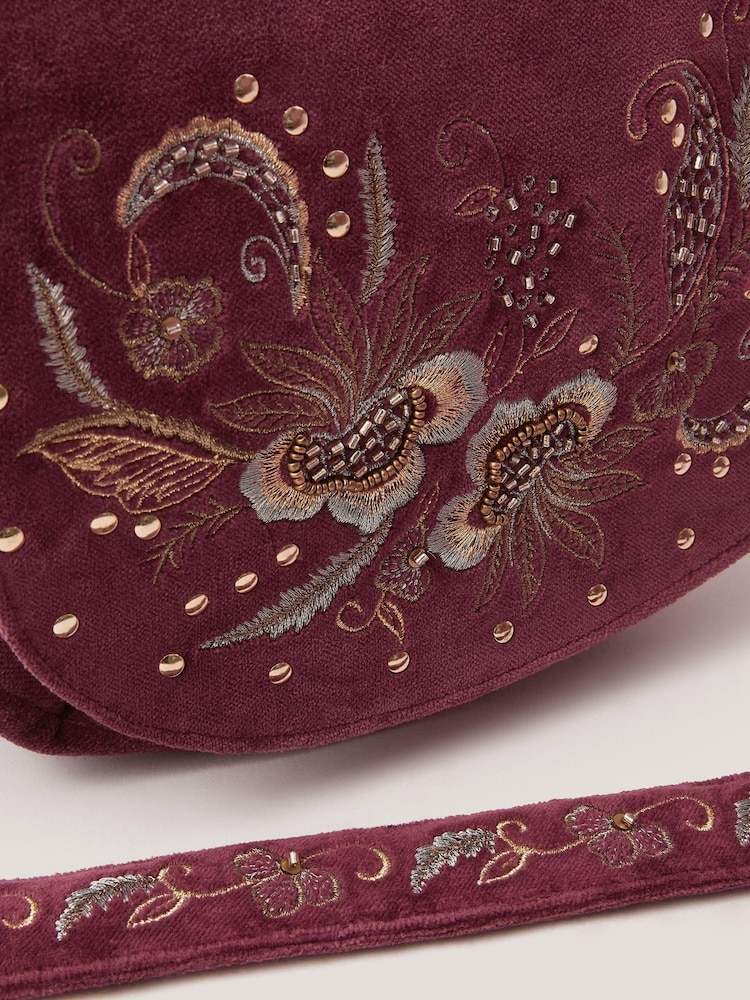 Monsoon Red Lily Embroidered Satchel Cross-Body Bag - Image 3 of 3