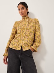 Monsoon Yellow Mabel Paisley Jersey Frill Shirt - Image 1 of 5