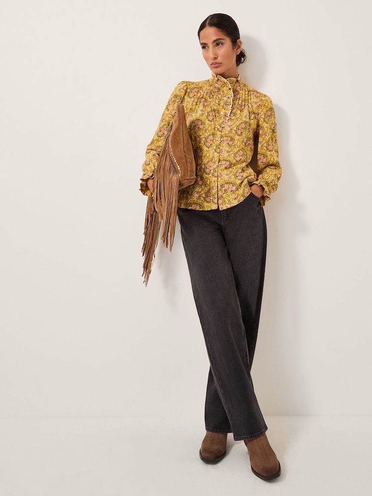 Monsoon Yellow Mabel Paisley Jersey Frill Shirt - Image 2 of 5