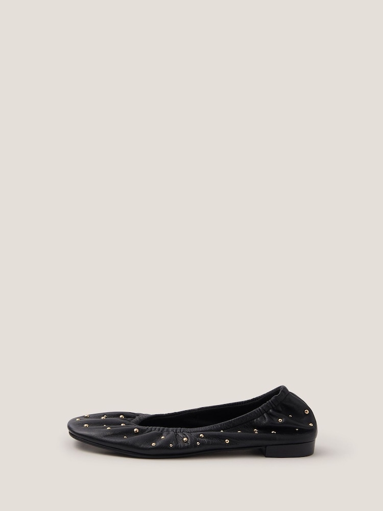 Monsoon Black Mila Leather Stud Ballet Pumps - Image 1 of 3 Monsoon Black Mila Leather Stud Ballet Pumps - Image 1 of 3