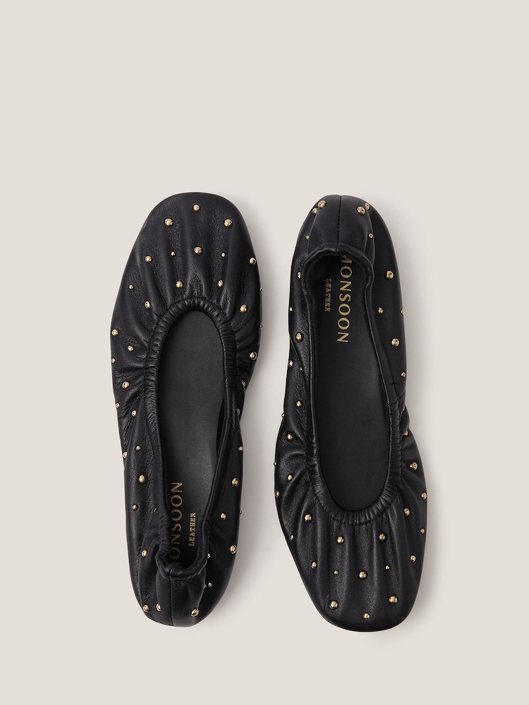 Monsoon Black Mila Leather Stud Ballet Pumps - Image 3 of 3 Monsoon Black Mila Leather Stud Ballet Pumps - Image 3 of 3