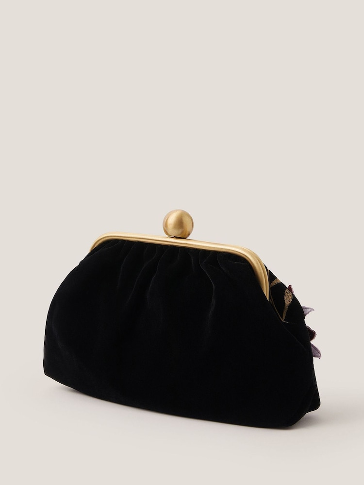 Monsoon Black Maisy Floral Embellished Clutch Bag - Image 2 of 3