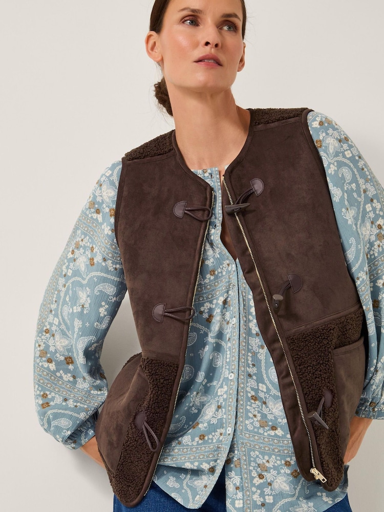 Monsoon Brown Teri Borg Duffle Gilet - Image 1 of 5 Monsoon Brown Teri Borg Duffle Gilet - Image 1 of 5