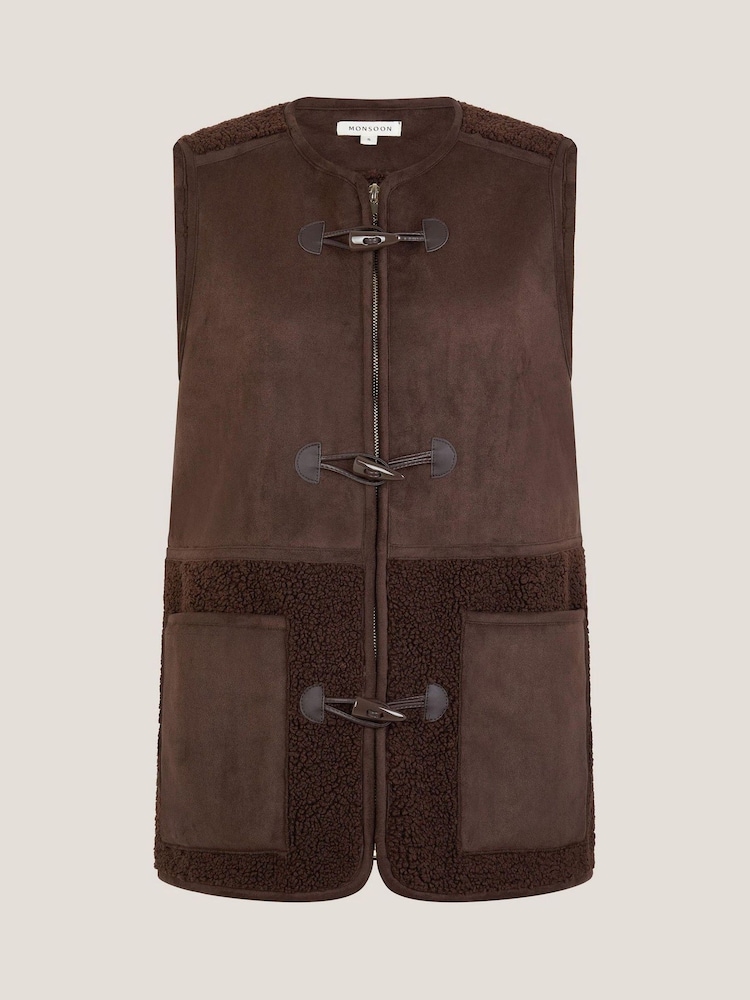 Monsoon Brown Teri Borg Duffle Gilet - Image 5 of 5 Monsoon Brown Teri Borg Duffle Gilet - Image 5 of 5