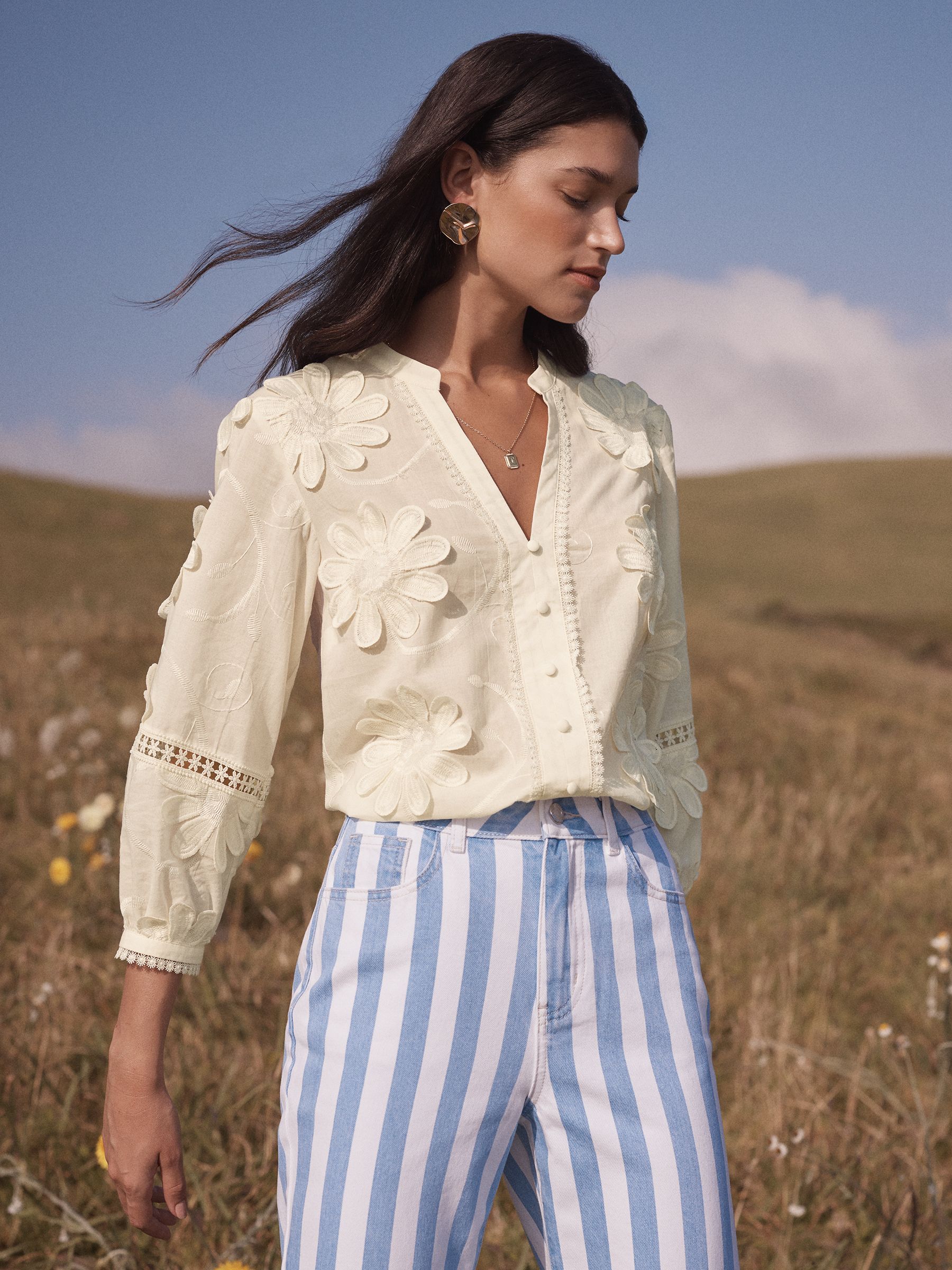 Buy Love & Roses x RHS Ivory 3D Flower V-Neck Blouse from the Next
