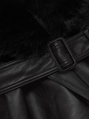 Reiss Black Estee Leather Trench Coat With Shearling Collar - Image 7 of 7
