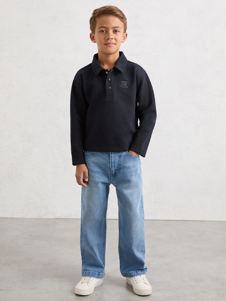 Reiss Navy Blue Willard Monogram Embroidered Polo Shirt - Image 1 of 5 Reiss Navy Blue Willard Monogram Embroidered Polo Shirt - Image 1 of 5