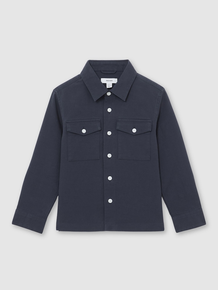 أزرق داكن - Reiss Isle Cotton Button-Through Overshirt - Image 2 of 4