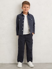أزرق داكن - Reiss Isle Cotton Button-Through Overshirt - Image 3 of 4