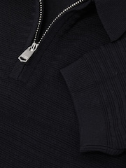 Reiss Navy Estate Textured-Knit Half-Zip Polo Shirt - Image 3 of 3