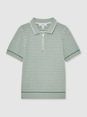 Reiss Green Brink Textured-Knit Half-Zip Polo Shirt - Image 2 of 4