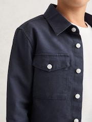 أزرق داكن - Reiss Isle Cotton Button-Through Overshirt - Image 3 of 4