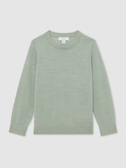 Reiss Light Sage Green Wessex 13-14 yrs Merino Wool Crew-Neck Jumper - Image 1 of 4