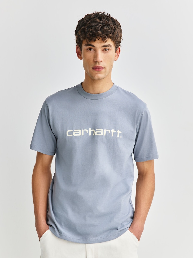 Carhartt WIP Blue Short Sleeve Script Logo T-Shirt - Image 1 of 8