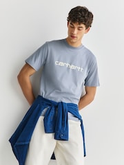 Carhartt WIP Blue Short Sleeve Script Logo T-Shirt - Image 5 of 8