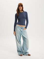 Cotton On Blue All Day Crew Long Sleeve Top - Image 1 of 4