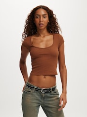 Cotton On Brown Hailey Textured Short Sleeve Top - Image 1 of 4