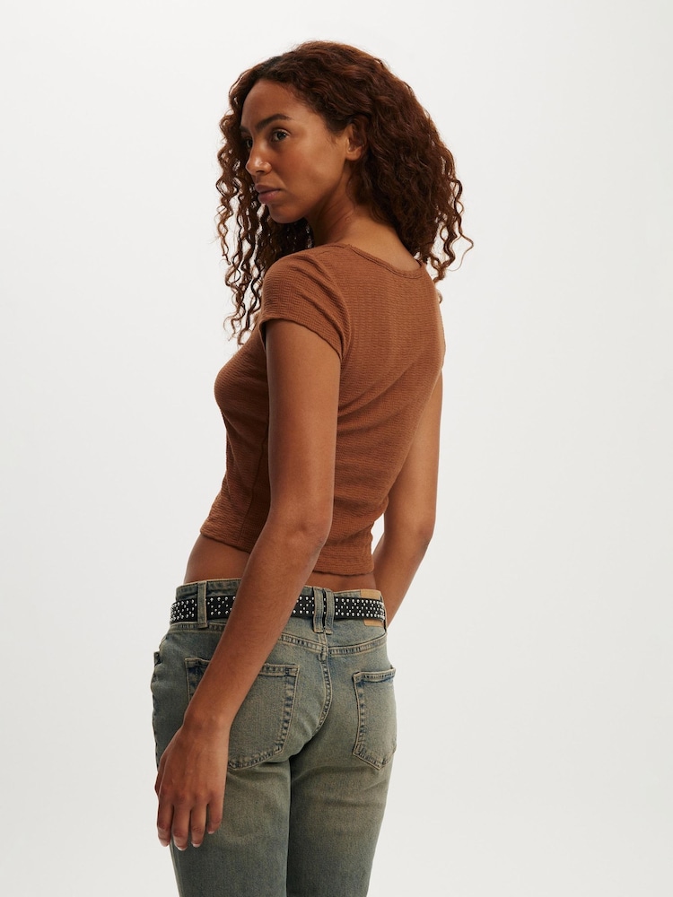 Cotton On Brown Hailey Textured Short Sleeve Top - Image 2 of 4