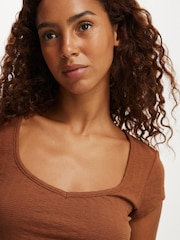 Cotton On Brown Hailey Textured Short Sleeve Top - Image 4 of 4