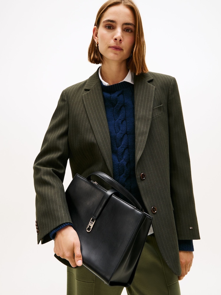 Tommy Hilfiger Black Monogram Crossbody Satchel Bag - Image 5 of 5