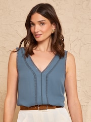 Love & Roses Blue Hardware Detail V-Neck Vest - Image 1 of 4
