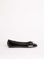 Lipsy Black Wide Fit (G) Patent Slip On Ballerina School Shoes - Image 1 of 4