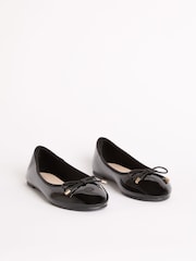 Lipsy Black Wide Fit (G) Patent Slip On Ballerina School Shoes - Image 2 of 4