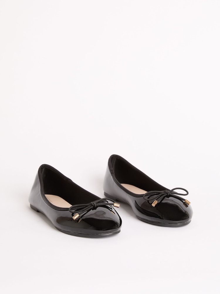 Lipsy Black Wide Fit (G) Patent Slip On Ballerina School Shoes - Image 2 of 4