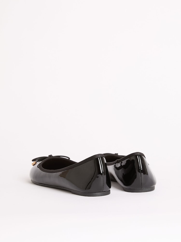 Lipsy Black Wide Fit (G) Patent Slip On Ballerina School Shoes - Image 4 of 4