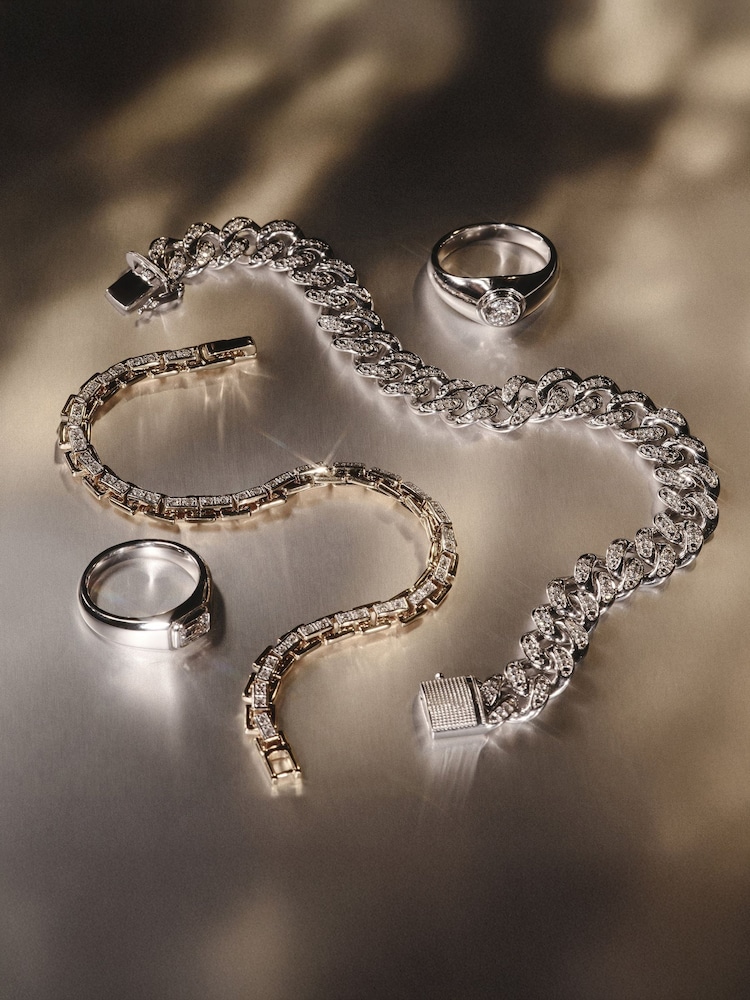 The Diamond Store White 8 Inch Havana Lab Men Diamond Box Set Bracelet 0.85ct in 18K Gold Vermeil - Image 1 of 8