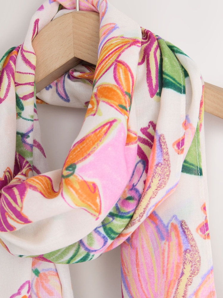Bright Pink Sketch Floral Lightweight Scarf - Image 3 of 3