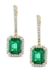 The Diamond Store Gold/Green Astra 3.50ct Octagon Cut Lab Ruby Halo Drop Earrings in 18K Gold Vermeil - Image 3 of 3