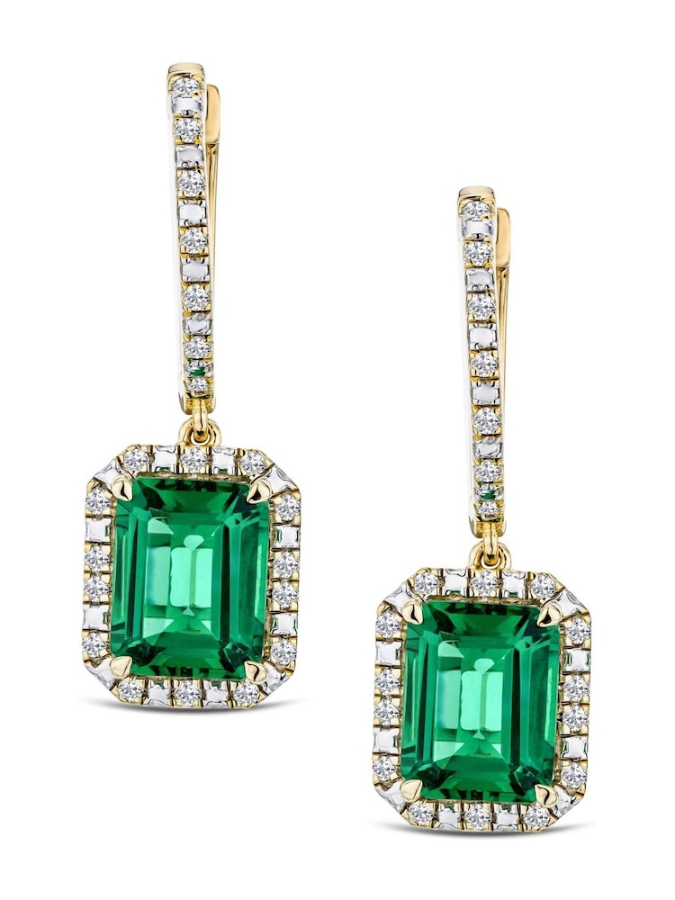 The Diamond Store Gold/Green Astra 3.50ct Octagon Cut Lab Ruby Halo Drop Earrings in 18K Gold Vermeil - Image 3 of 3 The Diamond Store Gold/Green Astra 3.50ct Octagon Cut Lab Ruby Halo Drop Earrings in 18K Gold Vermeil - Image 3 of 3