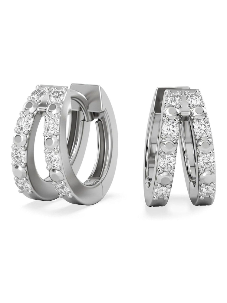 The Diamond Store White Duo Row 0.22ct Round Cut Lab Diamond Huggie Earrings in Sterling Silver - Image 1 of 7 The Diamond Store White Duo Row 0.22ct Round Cut Lab Diamond Huggie Earrings in Sterling Silver - Image 1 of 7
