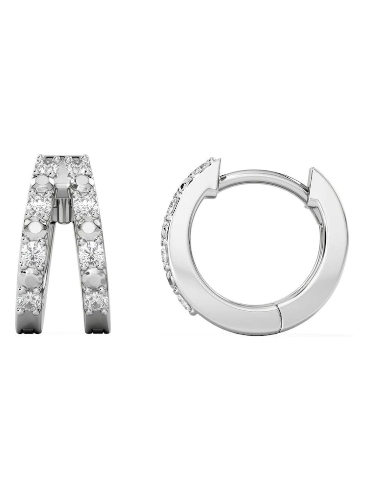 The Diamond Store White Duo Row 0.22ct Round Cut Lab Diamond Huggie Earrings in Sterling Silver - Image 2 of 7 The Diamond Store White Duo Row 0.22ct Round Cut Lab Diamond Huggie Earrings in Sterling Silver - Image 2 of 7