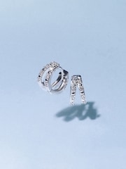 The Diamond Store White Duo Row 0.22ct Round Cut Lab Diamond Huggie Earrings in Sterling Silver - Image 4 of 7