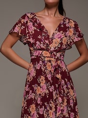 Jolie Moi Red Printed Ruffle Detail Pleated Chiffon Midi Dress - Image 6 of 6