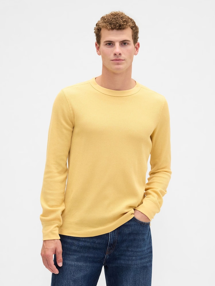 Gap Yellow Waffle Knit Crew Neck T-Shirt - Image 1 of 5 Gap Yellow Waffle Knit Crew Neck T-Shirt - Image 1 of 5