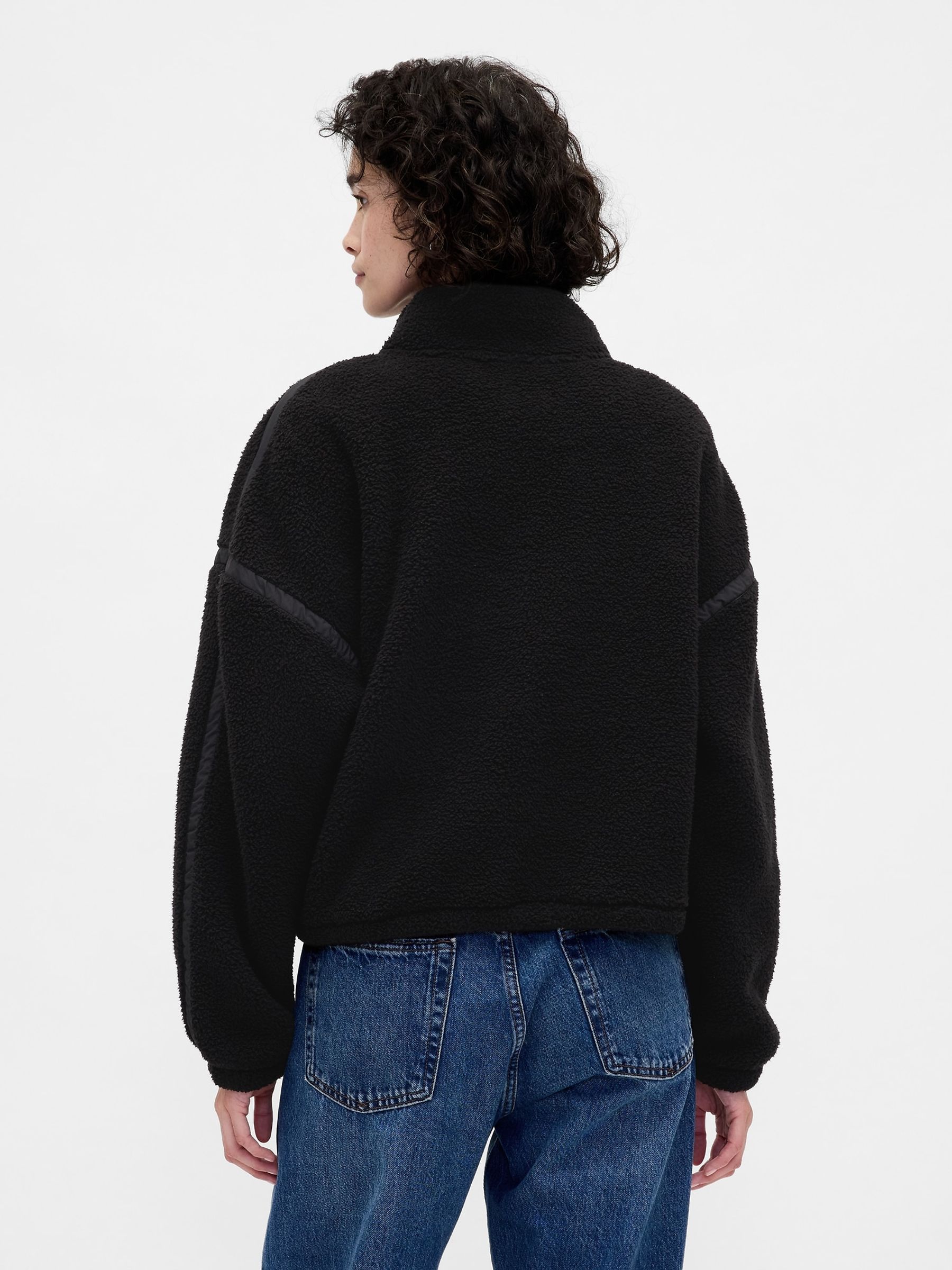 Buy Gap Black Oversized Cropped Sherpa Half-Zip Fleece from the