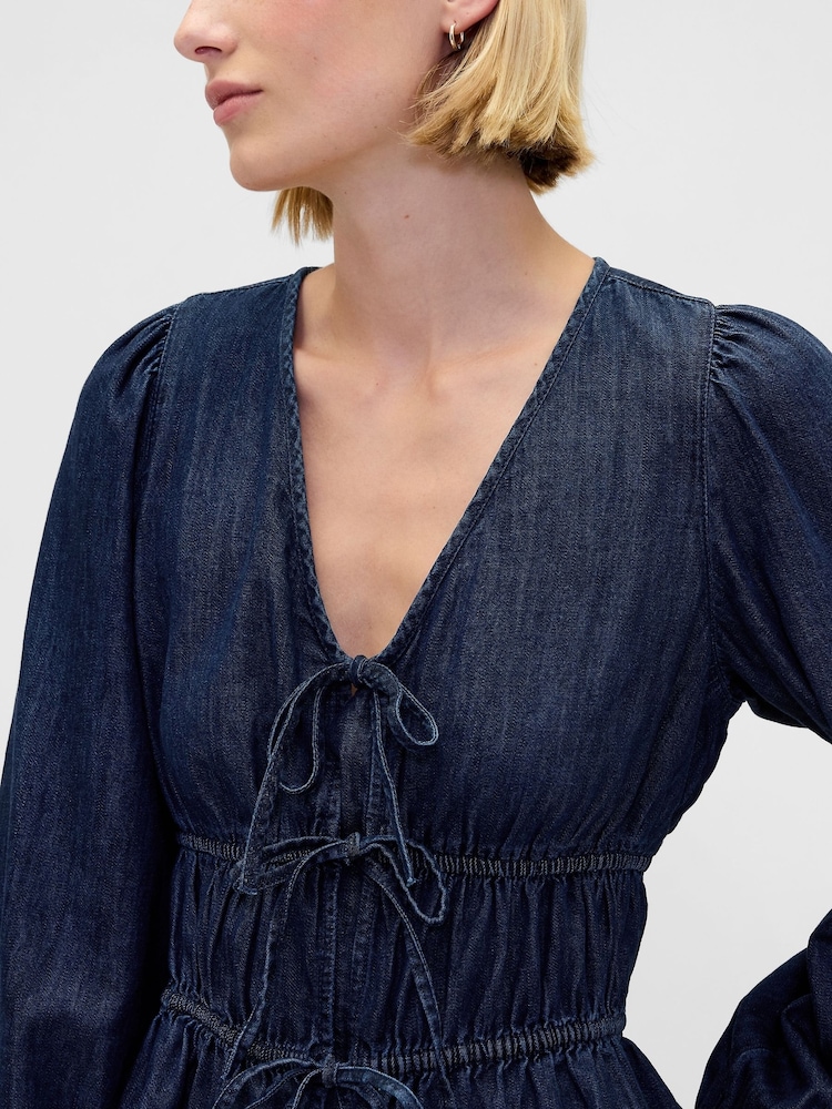 Gap Blue Denim Tie Front Crop Shirt - Image 4 of 4