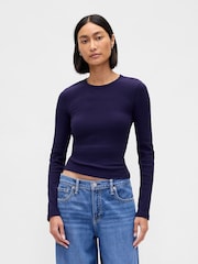 Gap Navy Blue Pointelle Ribbed Long Sleeve T-Shirt - Image 1 of 4
