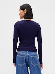 Gap Navy Blue Pointelle Ribbed Long Sleeve T-Shirt - Image 2 of 4
