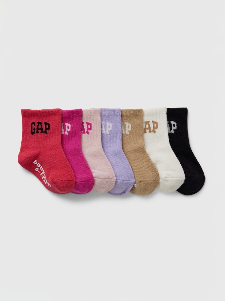 Gap Pink Logo Crew Socks 7 Pack - Image 1 of 1 Gap Pink Logo Crew Socks 7 Pack - Image 1 of 1