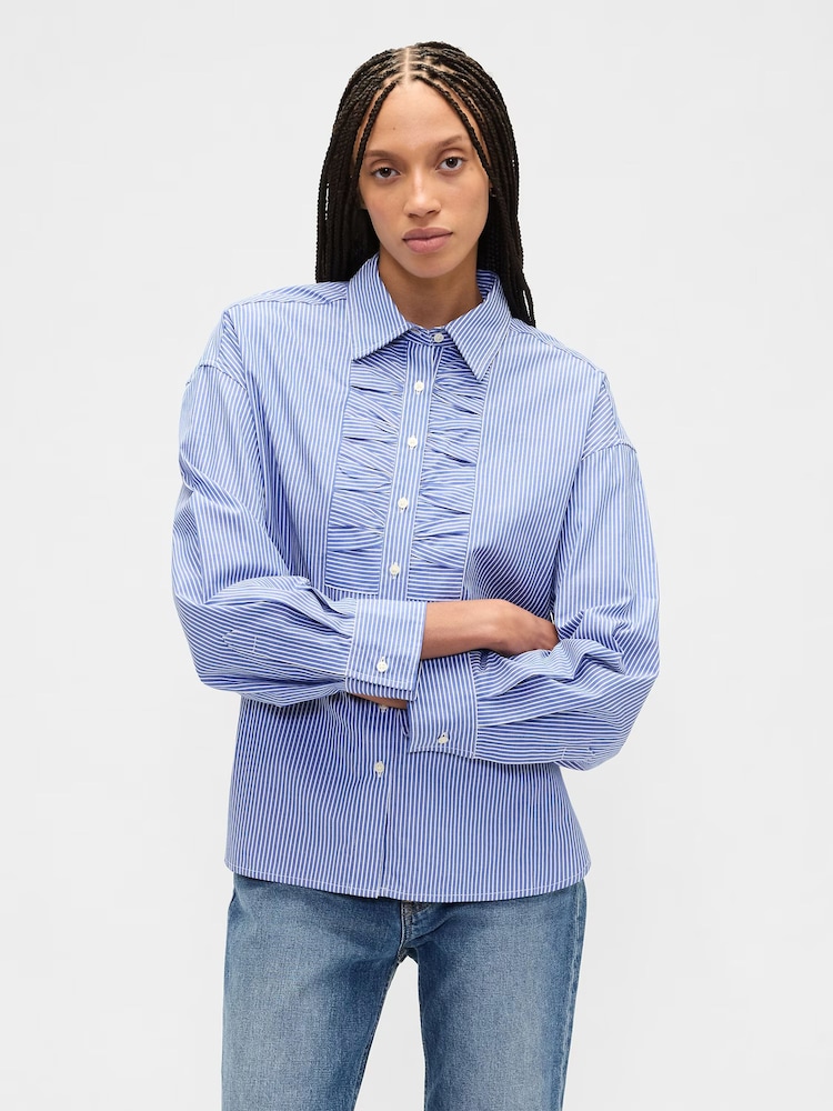 Gap Blue Oversized Shirt in Poplin - Image 1 of 5 Gap Blue Oversized Shirt in Poplin - Image 1 of 5