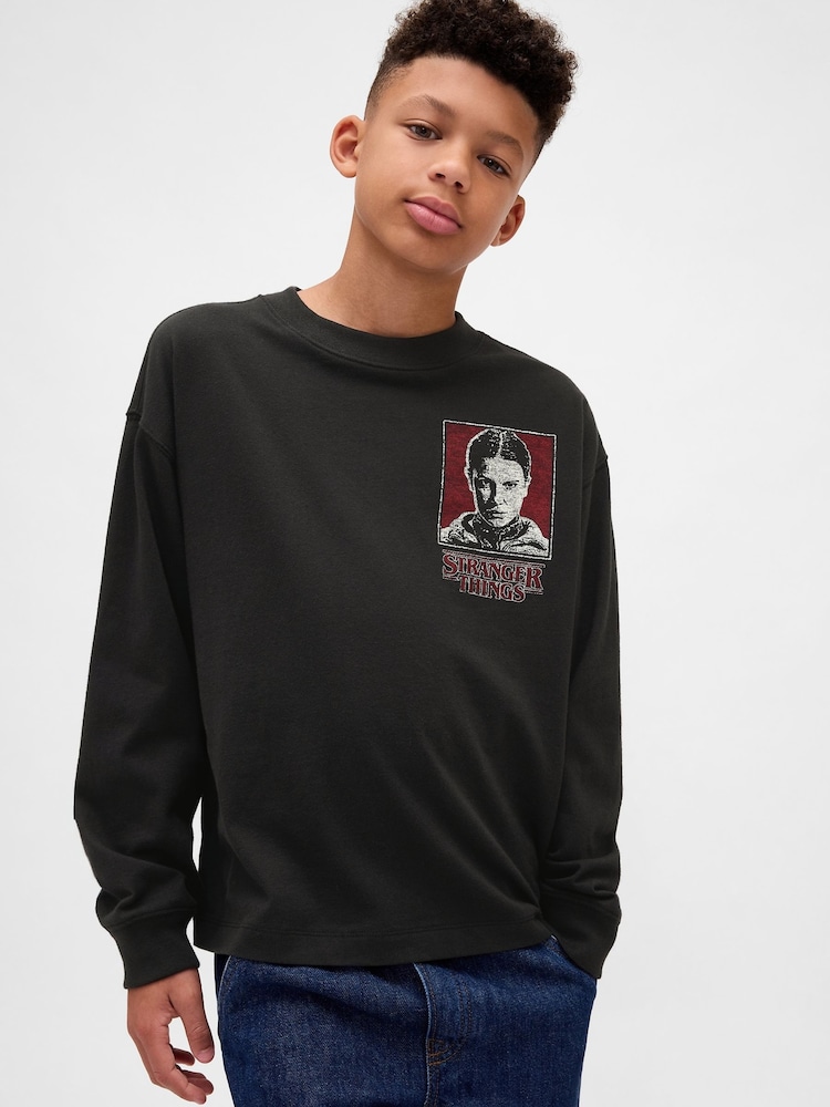 Gap Black Stranger Things Long Sleeve Graphic T-Shirt (4-13yrs) - Image 1 of 4 Gap Black Stranger Things Long Sleeve Graphic T-Shirt (4-13yrs) - Image 1 of 4