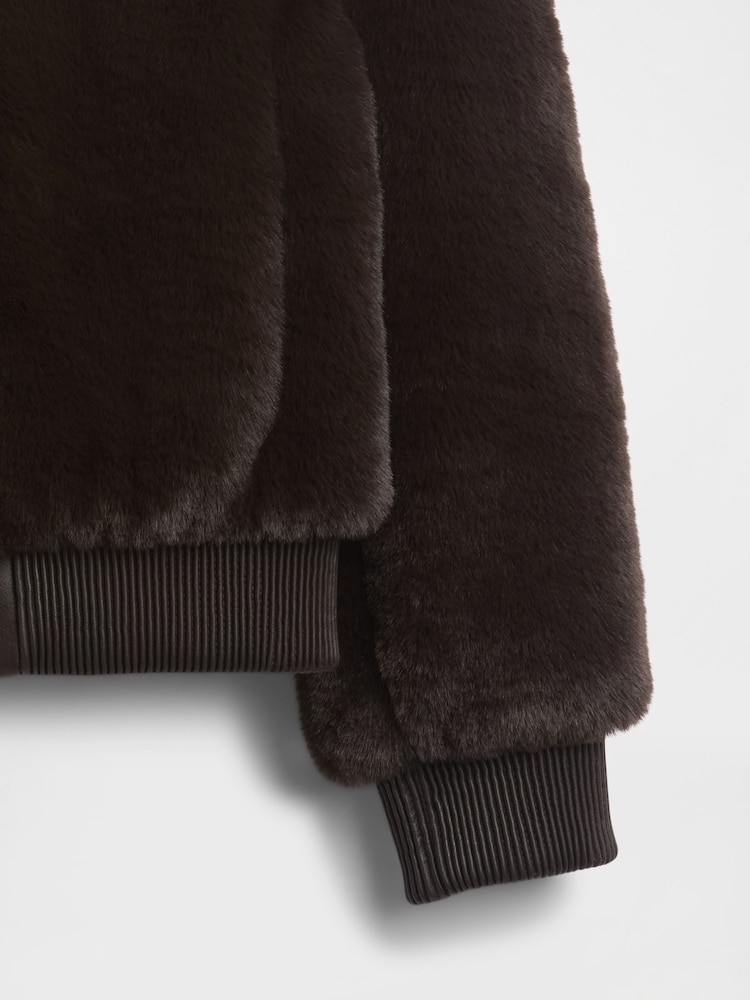 Gap Brown Faux Fur Bomber Jacket - Image 4 of 4 Gap Brown Faux Fur Bomber Jacket - Image 4 of 4