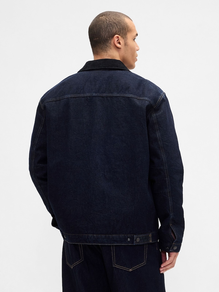 Gap Blue Denim Lined Zip Chore Jacket - Image 2 of 5 Gap Blue Denim Lined Zip Chore Jacket - Image 2 of 5