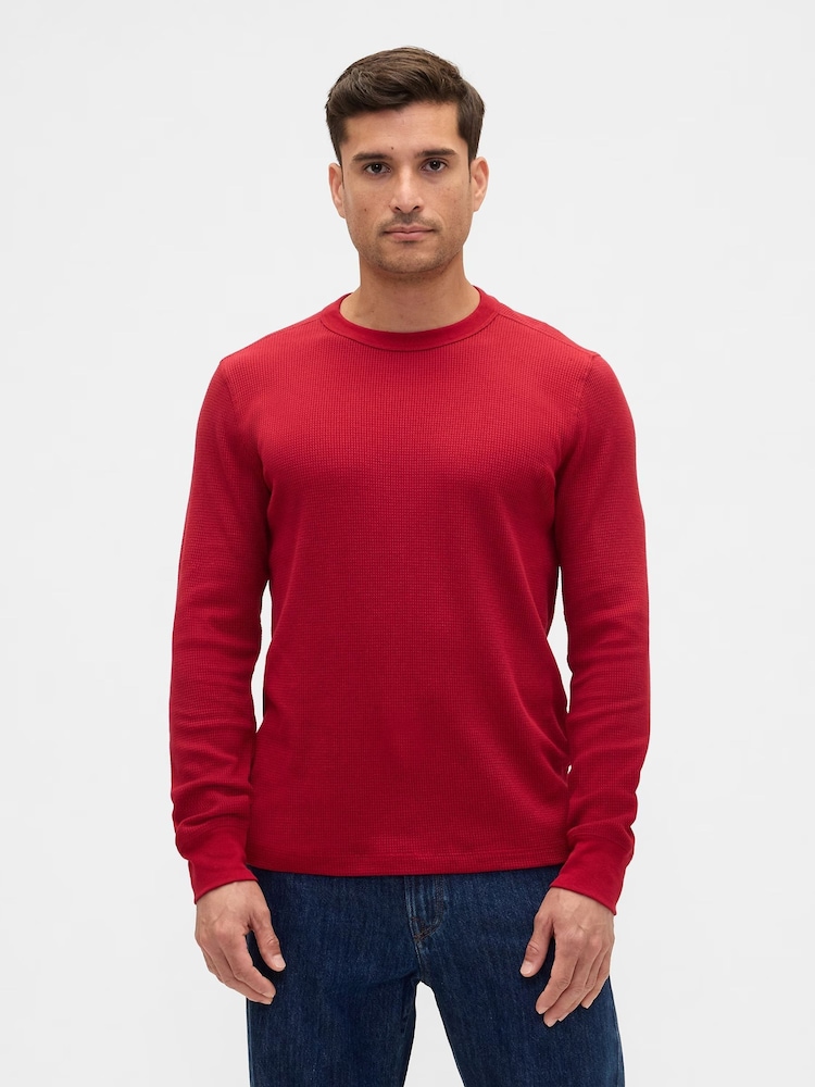 Gap Red Waffle Knit Crew Neck T-Shirt - Image 1 of 5 Gap Red Waffle Knit Crew Neck T-Shirt - Image 1 of 5
