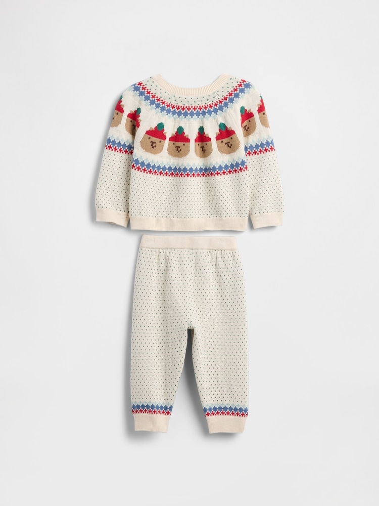 Gap Cream Bear Fair Isle Pattern Jumper Outfit Set (0-24mths) - Image 2 of 2 Gap Cream Bear Fair Isle Pattern Jumper Outfit Set (0-24mths) - Image 2 of 2